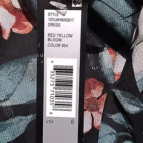 Tahari ASL Floral Velvet Silhouette Chiffon OverlayDress Red Yellow Bloom Black - Picture 7 of 14